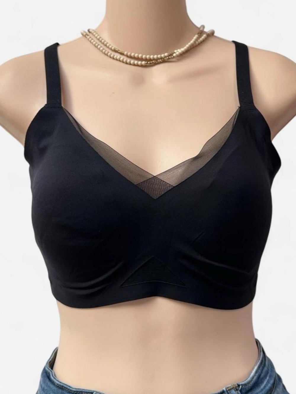 Honeylove black nylon & spandex bra with mesh detail sz L